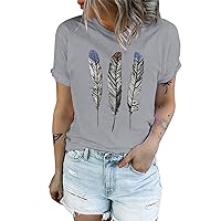 Women's Christmas Sweatshirts 2023 Fashion Casual Tops Printed Short Sleeve Shirts Round Neck Pullover, S-2XL