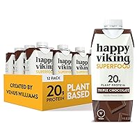 Chocolate Vegan Plant Protein Shakes by Happy Viking, Created by Venus Williams, 20g of protein, Omega-3, 9 Amino Acids and BCAAs, Gluten-Free, Non-GMO, Ready to Drink, Pack of 12 (11oz)