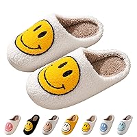 Smile Face Slippers for Women, Soft Plush Smile Slippers Retro Preppy Slippers with Smile Face Happy Face Slippers Slip-on Cozy Indoor Outdoor Slippers