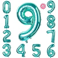 40 Inch Teal Blue Jumbo Digital Number Balloons 9 Huge Giant Balloons Foil Mylar Balloons for Baby Shower Party Ocean Mermaid Theme Birthday Decor Supplies