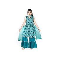 Indian Georgette Mirror & Thread styled Kids Festive Collar fancy Stitched Sharara Garara For Girls K22