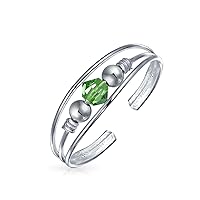 Bling Jewelry Geometric Boho Mid Finger Blue Or Green Crystal Bead Ball Split Band Midi Toe Ring For Women Teen Polished .925 Silver Sterling Adjustable Customizable