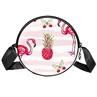 Small Crossbody Bag Pink Flamingo Round Purse Wallet Mini Shoulder Bag For Women Girls 17.8x17.8cm