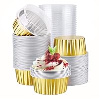 EUSOAR Aluminum Muffin Cups with Lid, 100pcs 5oz Muffin Liners Cups with Lids, Disposable Foil Ramekins, Aluminum Cupcake liners, Creme Brulee Ramekins, Aluminum Foil Cupcake Baking Cups Holders Pans