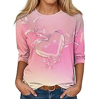 Plus Size 3/4 Sleeve Tops for Women Women's Shirts Women's Casual 3/4 Sleeve Tops Crewneck Shirts Trendy Blouses