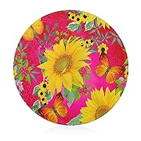 Yellow Sunflowers Butterfly Glass Cutting Boards Round Chopping Block Personalized Cut Mats for Kitchen Custom Gift Easy to Clean