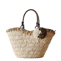 Lady Fresh Straw Bag Flower Shoulder Bag Vacation Travel Beach Bag