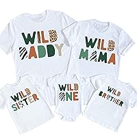 Wild One Matching Family Birthday Shirts Jungle Safari Animal Print Mom and Dad First Birthday Party Theme Clothes (12-18 Months, WILD ONE-Short Sleeve Romper)