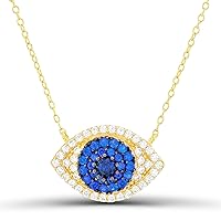 DECADENCE Sterling Silver Two-Tone (Y/B) Round Blue Spinel & Round White Cubic Zirconia Eye 16+2