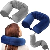 2 Pack Travel Pillow Twist Memory Foam Neck Support Adjustable Neck Pillow for Traveling Airplane for Neck Bendable Roll Pillow for Chin, Shoulder Pain Lumbar Rest Leg Support, Car, Bed, Grey and Blue