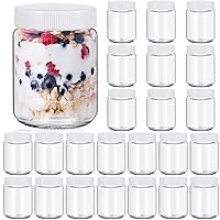 24 pcs Clear Glass Jars with Plastic Lids for Yogurt Maker Reusable Glass Mason Jars Glass Canning Yogurt Container Yogurt Jars for Greek Yogurt Machine Jam Spices Herbs Food storage (8 oz)