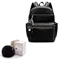 miss fong Diaper Bag Backpack Leather Diaper Bag with Hand Sanitizer Holder & Pom Pom Keychain