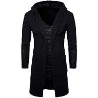 Men's Fashion Mid-Long Open Front Hooded Knit Cardigan Sweater Coat