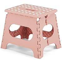 VECELO Folding Step Stool 11 Inch, Non-Slip Surface Portable Foldable 1 Step Stool with Carry Handle, Heavy Duty to Support Kids/Toddler/Adults for Living Room, Kitchen, Bathroom, Pink
