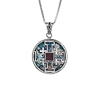 Nano Sim New Testament Round Silver Pendant The Jerusalem Cross Studded with Roman Glass