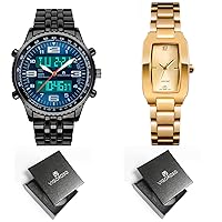 VIGOROSO Mens LED Analog Digital Outdoor Wrist Watches + Golden Womens Bracelet Watches