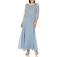 J Kara Women's 3/4 Sleeves Long Beaded Gown with Cowl Neck