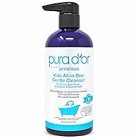 PURA D'OR Kids Wash (16oz) All-in-One Gentle Cleanser - USDA Biobased, Sulfate-Free, Tear-Less, Hypoallergenic, Premium, Shampoo & Bubble Bath