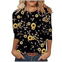 Womens Shirts Dressy Casual,Women's Fashion Casual Round Neck Three Quarter Sleeve Printed T-Shirt Top