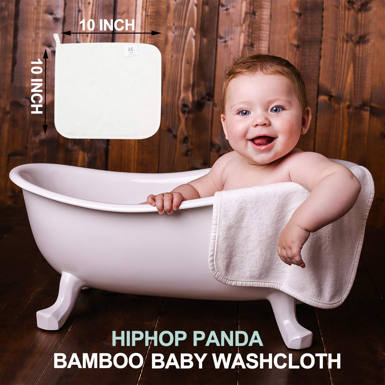 HIPHOP PANDA Bamboo Hooded Baby Bath Towel and Washcloths Set, 1 Bath Towel and 6 Pieces Washcloths