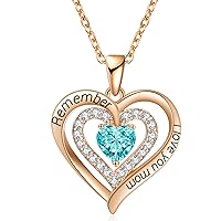 REDBEE Necklace for Mom 18K Rose Gold Filled 925 Sterling Silver Birthstone Diamond Heart Pendant Necklace for Women, Jewelry for Birthday Mothers Day for Mom Valentines Day for Wife Gifts for Her I Love You Mom Necklaces for Mother from Daughter