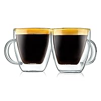 NutriChef Double Wall Insulated Cups - 4pcs 5.2 oz High Borosilicate Glass Sweat Free Mugs Clear Drinkware for Hot/Cold Drinks, Coffee, Espresso, Cappuccino, Latte, Tea, Microwavable, Dishwasher Safe