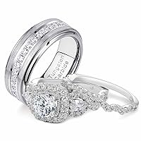 Newshe Jewellery Wedding Ring Sets for Him and Her 5A Cubic Zirconia Ring Women Men Band Promise Rings for Couples Size 5-13