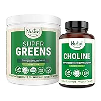 Nested Naturals Super Greens & Choline Bundle | Superfood Powder with Probiotics & Fiber & Choline Bitartrate for Cognitive Function & Clean Energy