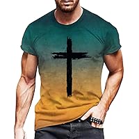 Criss Cross Easter T Shirts for Men Big and Tall Graphic Summer Casual Short Sleeve Cotton Crewneck Gradient Shirts
