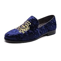 Men's Luxury Velvet Penny Loafers Shoes Embroidery Suede Dress Loafers Daily Boats Shoes for Party Wedding Prom Size 7-13