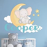 EGD Elephant Wall Stickers with Stars and Clouds for Baby Girl or Boy I Custom Name for Nursery Wall Decor I Wall Decal for Child Room Decorations I Multiple Sizes and Color Options