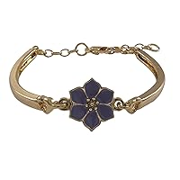 Gold Finish Blue Enamel Flower Bangle Bracelet, 5.5
