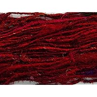 100g Recycled Sari Silk Yarn Hand-Spun Red Mix Soft Yarns
