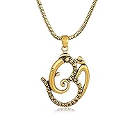 AB India Crafts Traditional God of Lucky Ganesha Pendant in Mantra Om Aum Symbol I Brass Gold-Plated with Chain and Jewellery Bag | India Spirituality Yoga, Brass