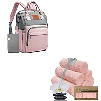 KeaBabies Diaper Bag Backpack And Baby Washcloths Bundle - Waterproof Multi Function Baby Diaper Bag (Pink Gray) - Face Towel for Baby, Adult and Infant (Blush Pink)