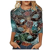 Carnival Costumes for Women Three Quarter Sleeve Crew Neck Mardi Gras Party Mask Costume T-Shirt Cute Tops for Women