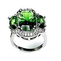 R6264 Classic Mt St Helens Helenite Cushion & Oval 3 Stones 4.1Ct Sterling Silver Ring