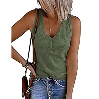 MEROKEETY Women's V Neck Tank Tops Summer Sleeveless Ribbed Button Casual Henley Shirts