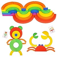 Wooden Rainbow Stacker Building Blocks - 22 Pcs Creative Rainbow Stacking Toy Half Circle Pattern Blocks Stacking Game Construction Building Toys Preschool Learning Montessori Toy for Kids