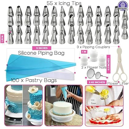 Cake Decorating Supplies - (250 PCS SPECIAL CAKE DECORATING KIT) With 55 PCS Numbered Icing Tips, Cake Rotating Turntable and More Accessories! Create AMAZING Cakes With This Complete Cake Set!