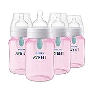 Philips AVENT Anti-Colic Baby Bottles with AirFree Vent, 9oz, Pink, Pack of 4, SCY703/14