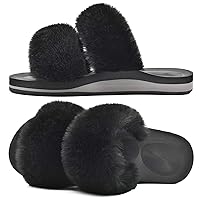 COFACE Fluff Womens Slippers Faux Fur Slip On Orthotic Slippers with Arch Support for Plantar Fasciitis Relief