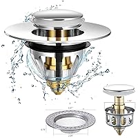 (3 Sets Pack) Upgraded Stainless Steel Bathroom Sink Stopper, General Pop-up Sink Drain Plug with Basket for 1.34‘’~1.4‘’ Holes, Kitchen Sink Strainer for 2.09‘’