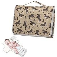 Brown Horse Cowboys Portable Diaper Changing Pad for Baby Waterproof Foldable Changing Mat Diaper Change Mat with Built-in Pillow for Picnic Shopping Park Travel