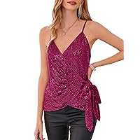 GRACE KARIN Sequin Tops for Women Sparkle Tank Camisole V Neck Sexy Tie Waist Top Party Club Cocktail Vest Shirt