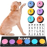 Dog Buttons for Communication,Talking Buttons for Dogs,4 Recordable Sound Buttons + 24 Scene Patterns + 1 Dog Button Mat+ 8 AAA Batteries，30 Seconds Dog Buttons for Pet Sound Training Toy