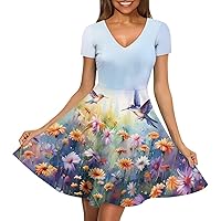 Women's Dresses Womens Casual Dresses Short Sleeve V-Neck A-Line Novelty Dresses for Party Work Club Travel