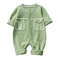 Boy Large Baby Button Down Knitted Romper Cotton Long Sleeve Boy Girl Sweater Clothes Baby Splice Sweater Vest