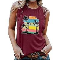 Tank Tops Women's Fashion Casual Tees Summer Printed Sleeveless Blouse Round Neck Slim Pullover Tops