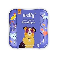 Welly Bandages | Adhesive Flexible Fabric Bravery Badges | Assorted Shapes for Minor Cuts, Scrapes, and Wounds | Colorful and Fun First Aid Tin | Dogs Patterns - 48 Count